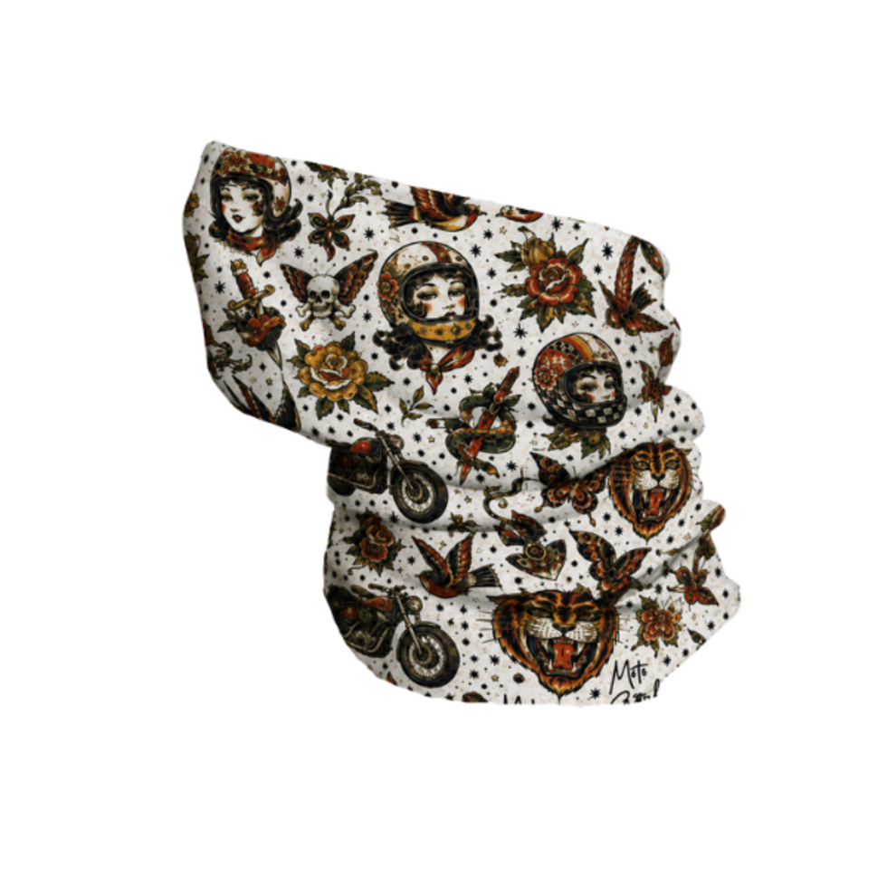 Motogirl Bikes N' Roses vintage traditional tattoo style Neck tube face covering wind resistant uv protection