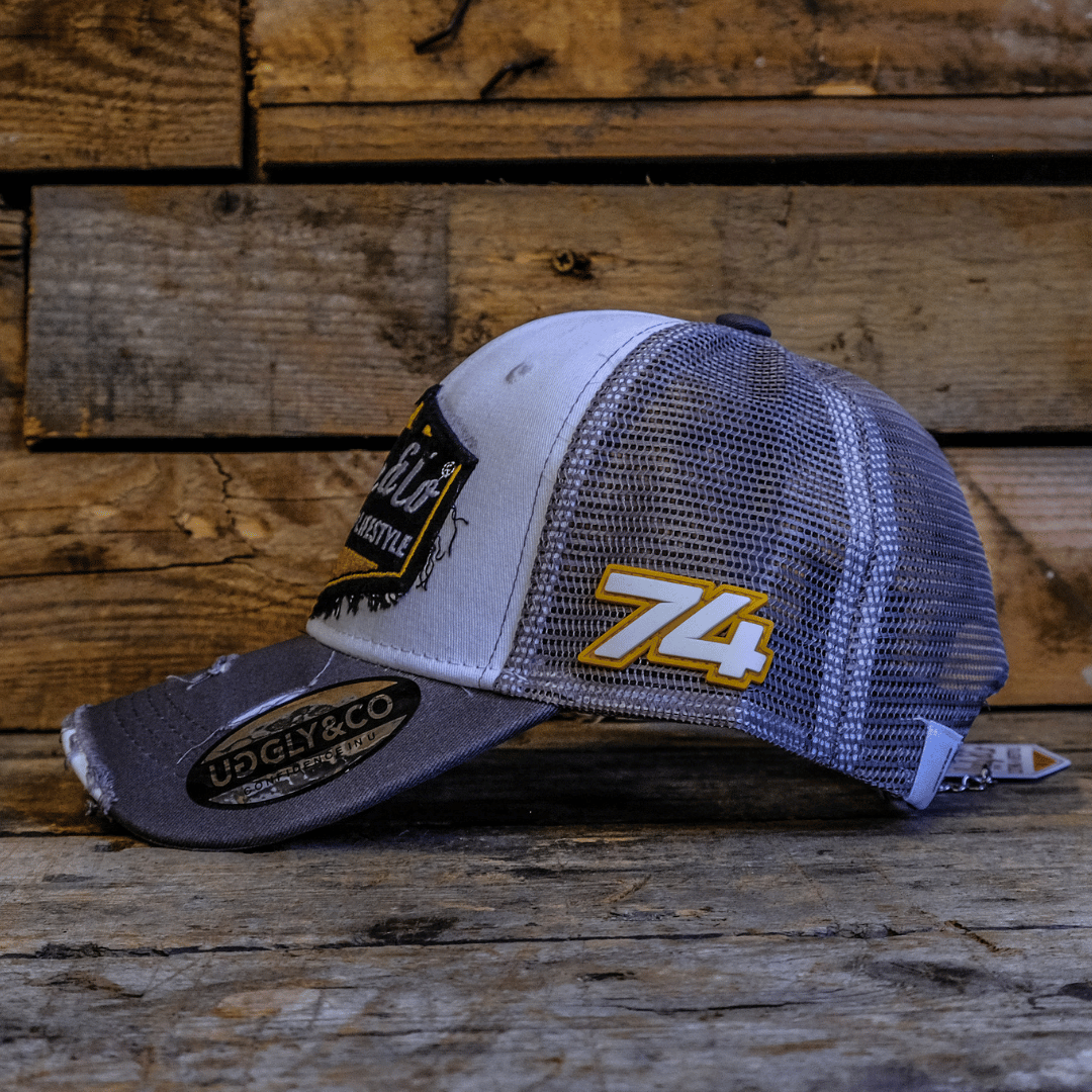 Grey & White Vintage Diamond Trucker Cap