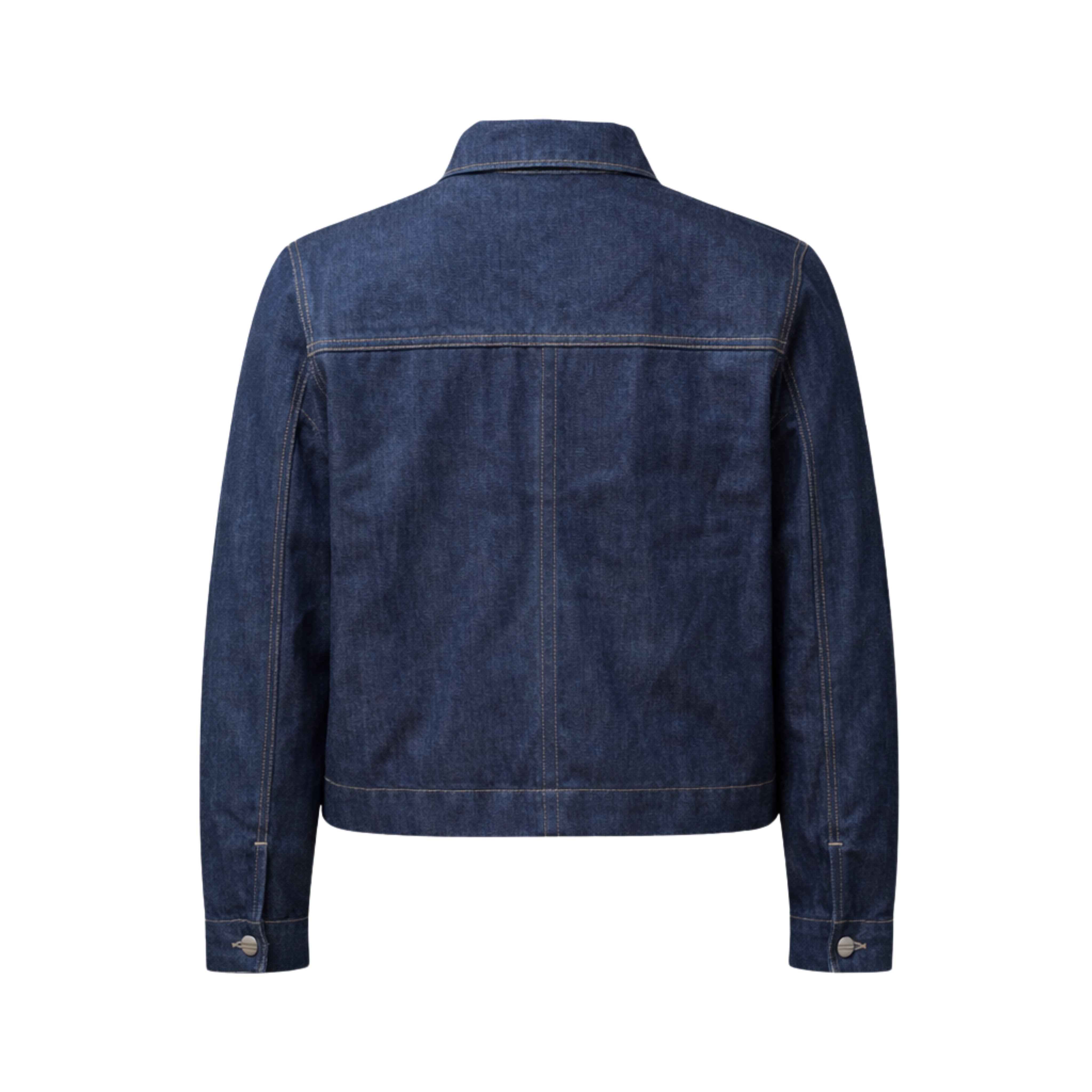 Blue denim jacket with 'Wildust Sisters' embroidery . Protective ladies motorbike jacket. Rear view