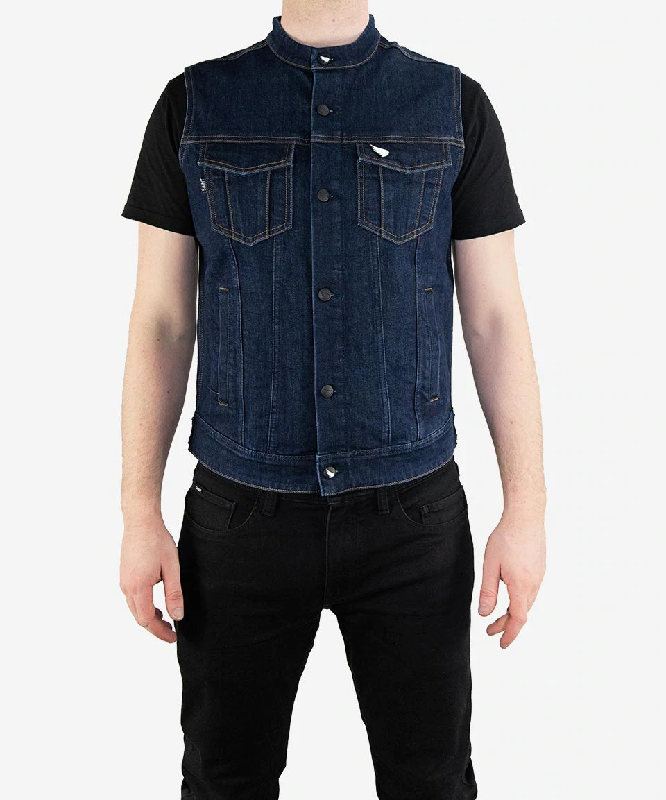 SA1NT Mandarin Collar Vest - Indigo