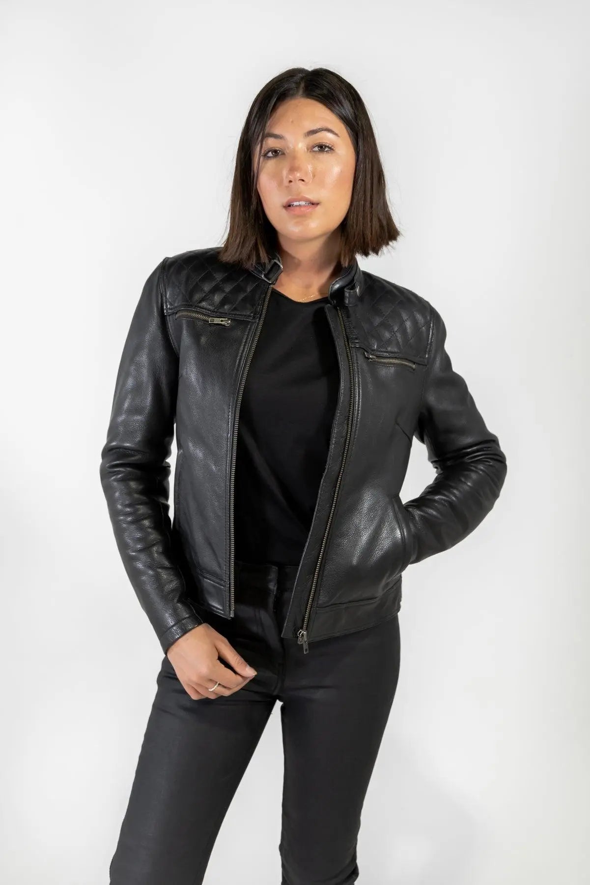 Female leather motorcycle jacket outlet
