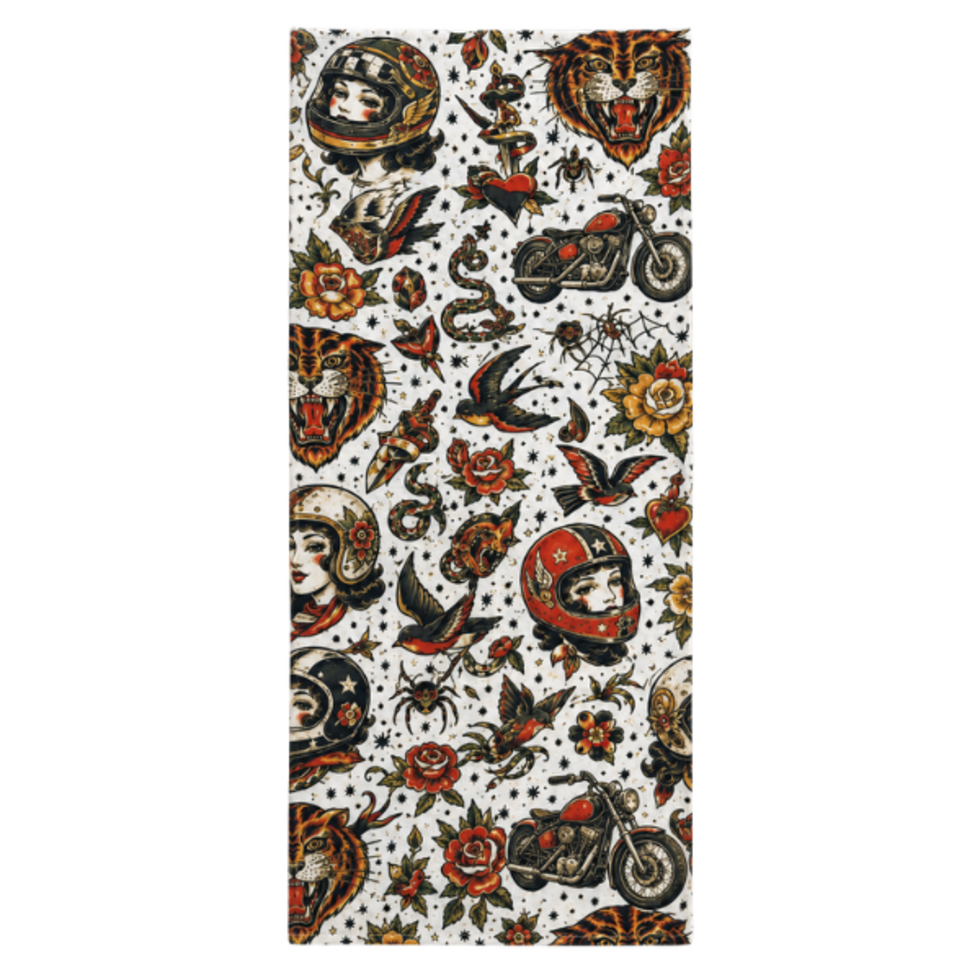 Motogirl Bikes N' Roses vintage traditional tattoo style Neck tube face covering wind resistant uv protection