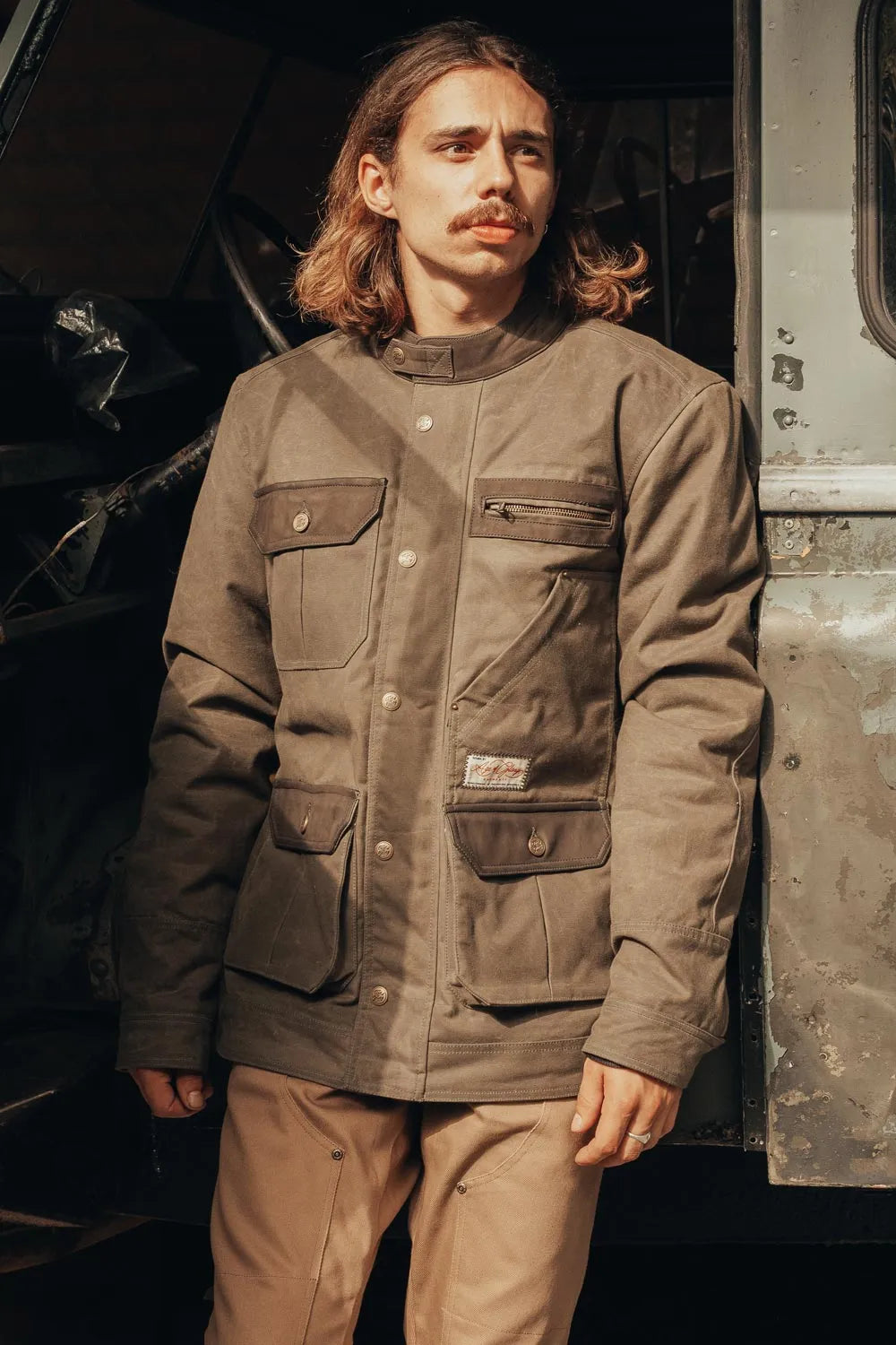 Age of Glory Escape Wax Men's Motorcycle Jacket Army Green