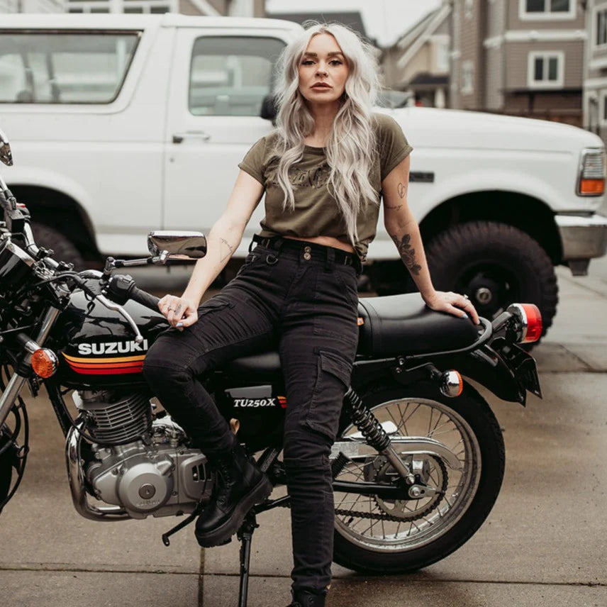 MotoGirl Lara Cargo Black Trousers